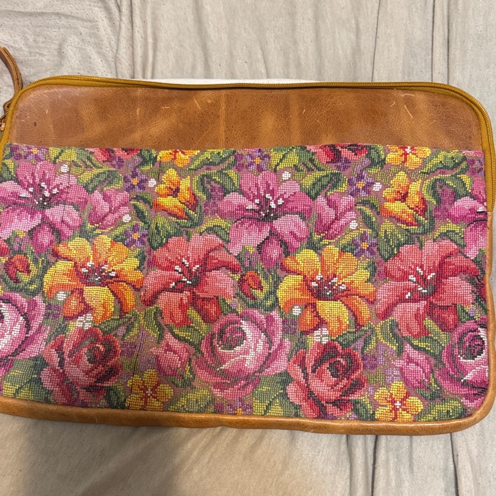 Floral and leather laptop case